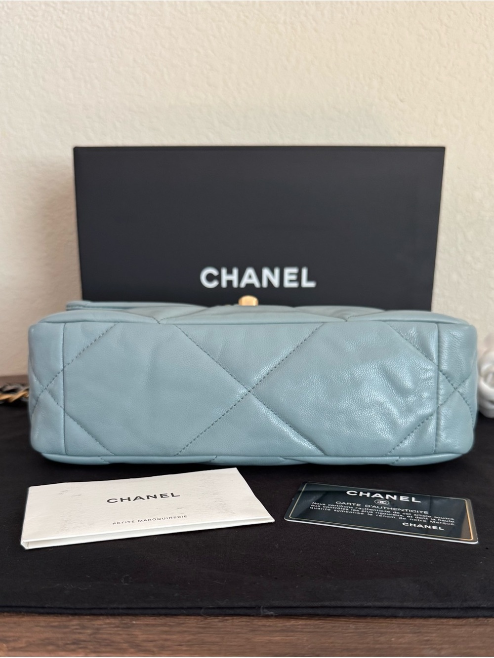 ❌SOLD❌CHANEL 19 Quilted Lambskin Small Flap in Dusty Blue - Picture 9 of 10